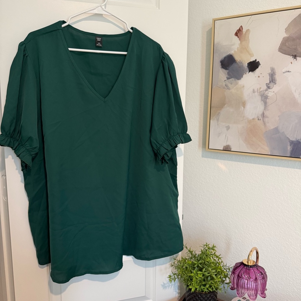 SHEIN Green V-Neck Women's Blouse Size 4XL